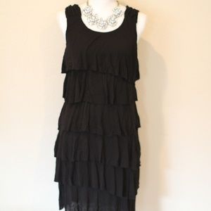 Black Ruffle Knee Length Dress